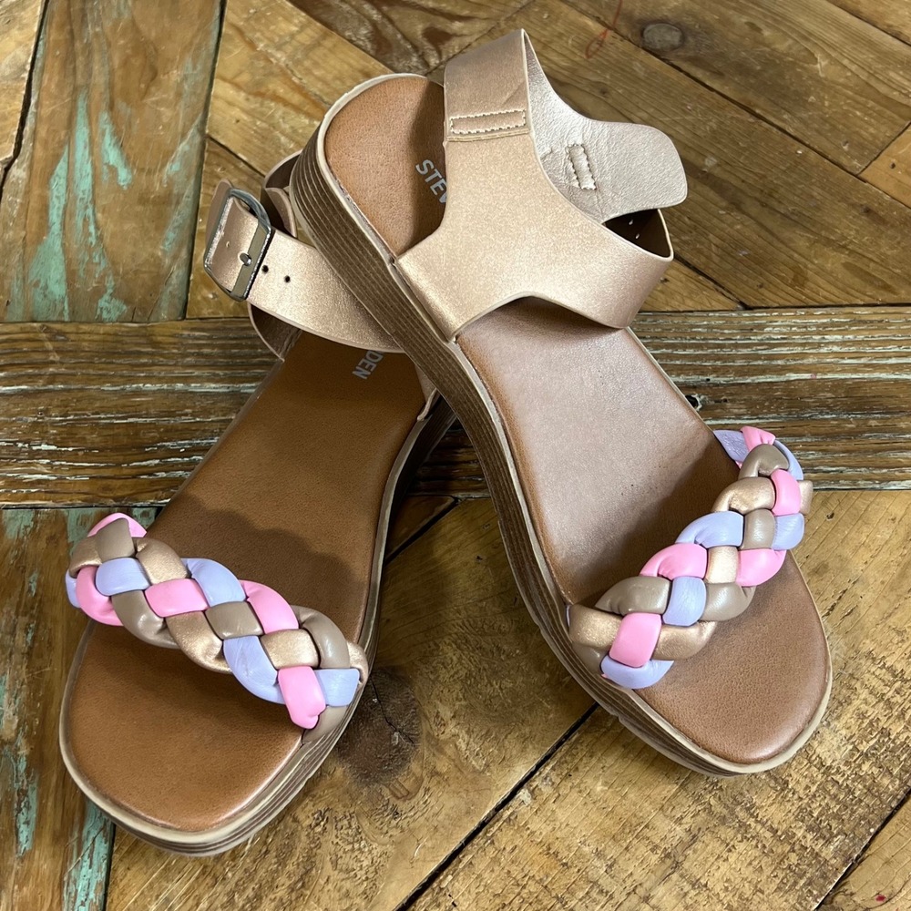 Steve Madden Girls Rose Gold Braided Strap Low Platform Wedge‎ Sandals Size 4